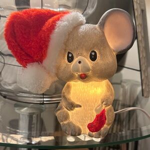 Festive Mouse Holiday Light with Santa Hat